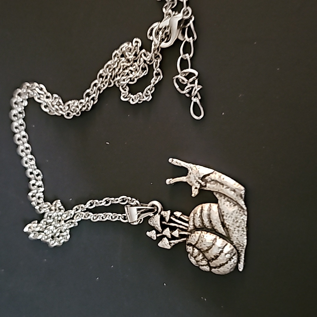 Snail Pendant With Small Mushrooms On Back With Ajustable Chain